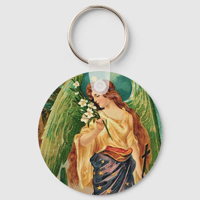 Angel holding a floral branch key ring (Front)