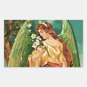 Angel holding a floral branch rectangular sticker