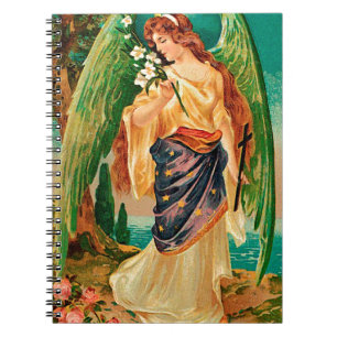 Angel holding a floral branch spiral notebook