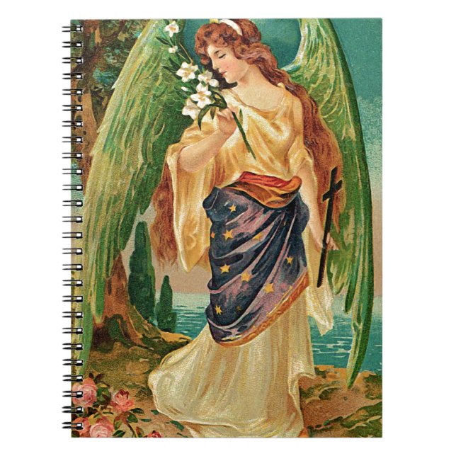 Angel holding a floral branch spiral notebook (Front)
