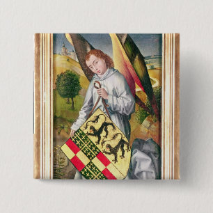 Angel holding a shield with two leopards 15 cm square badge