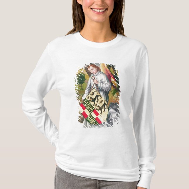 Angel holding a shield with  two leopards T-Shirt (Front)