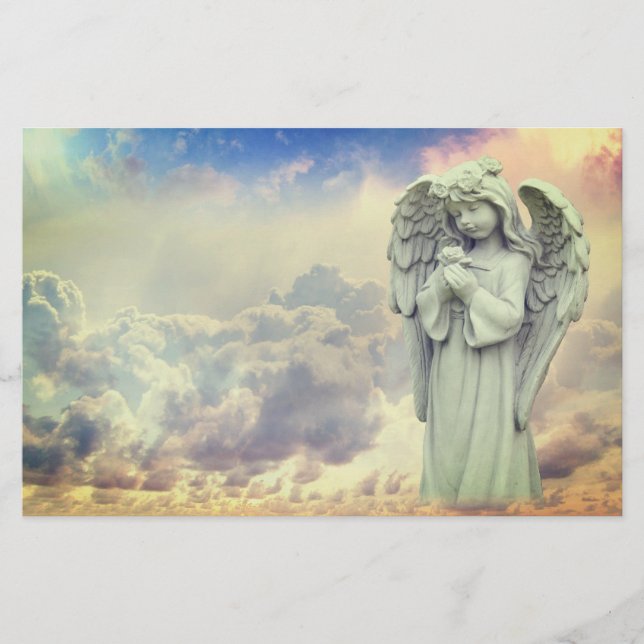Angel Holding Flower Stationery (Front)