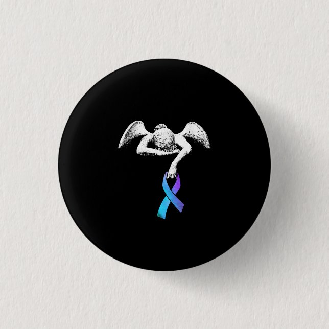 Angel Holds Teal Purple Ribbon Suicide Prevention 3 Cm Round Badge (Front)