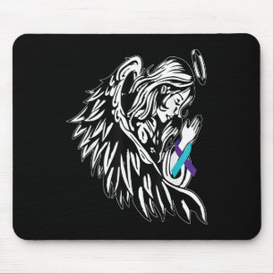 Angel Holds Teal Purple Ribbon Suicide Prevention Mouse Pad