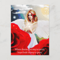 Angel Hope Red Rose Inspirational Quote Art