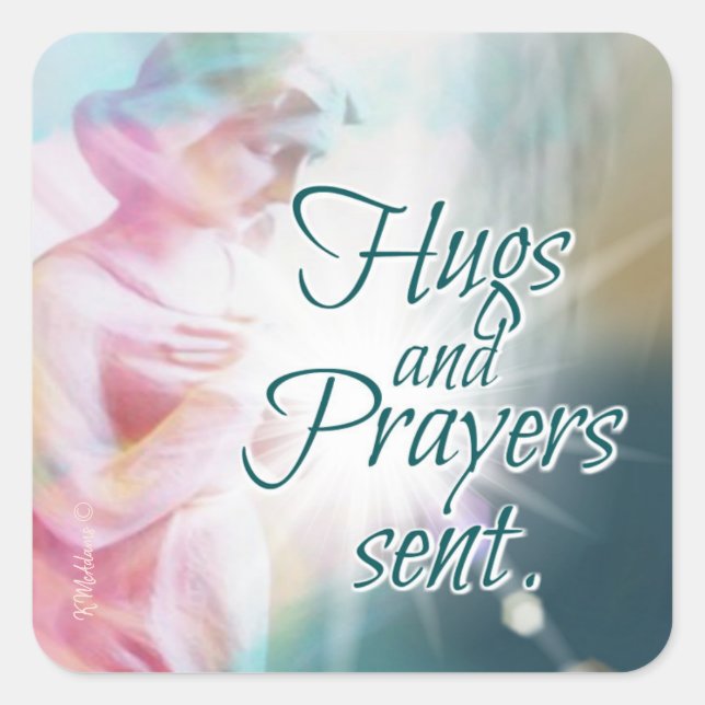 Angel Hugs Prayers Intention Beautiful Watercolor Square Sticker (Front)