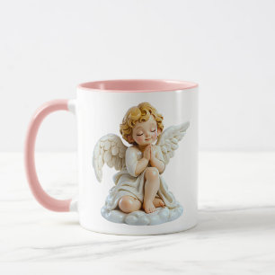 Angel Illustration Cute Praying White Mug