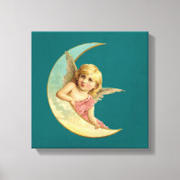 Angel in a crescent moon vintage image