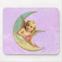 Angel in a crescent moon vintage image