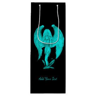 Angel in Black and Green design , Add Your Text Wine Gift Bag