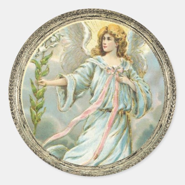 Angel In Blue Classic Round Sticker (Front)