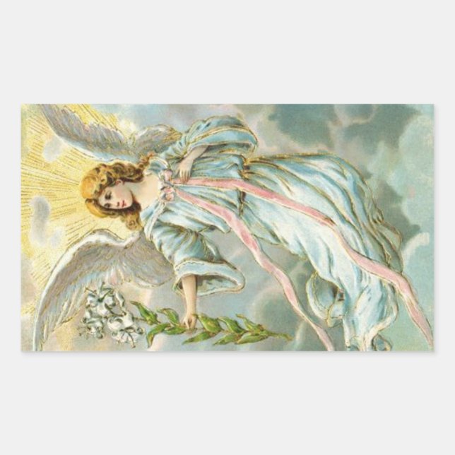 Angel In Blue Rectangular Sticker (Front)