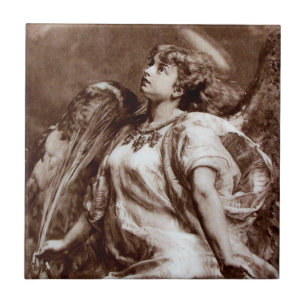 ANGEL IN BROWN SEPIA AND WHITE TILE