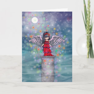 Angel in Crimson Christmas Holiday Art Card