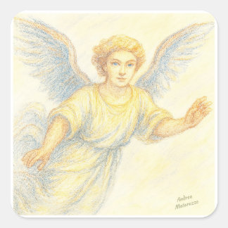 Angel in flight with a smile square sticker
