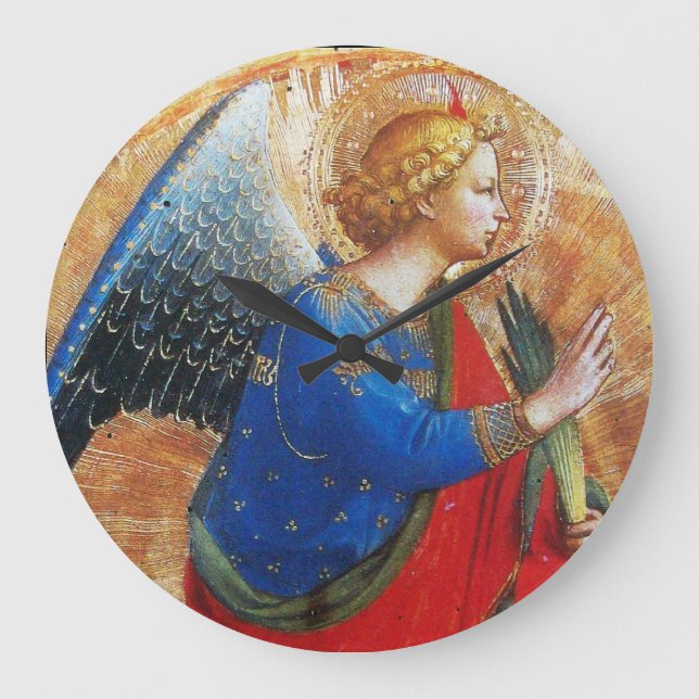 ANGEL IN GOLD RED AND BLUE LARGE CLOCK (Front)