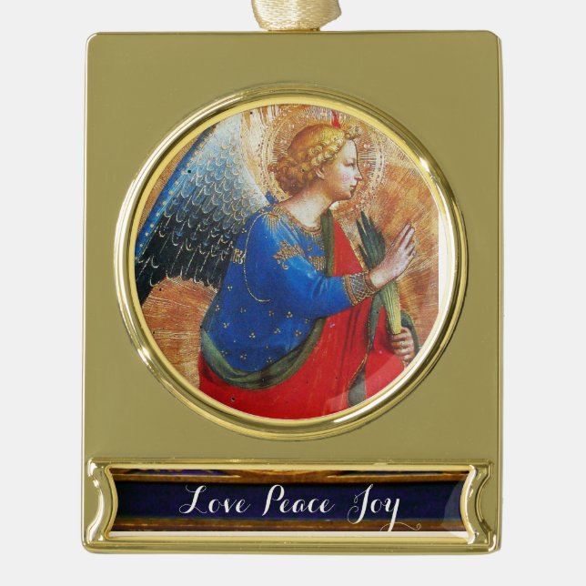 ANGEL IN GOLD RED AND BLUE PLATED BANNER ORNAMENT (Front)
