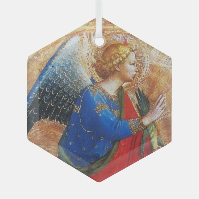 ANGEL IN GOLD RED BLUE Fra Beato Angelico Glass Tree Decoration (Front)