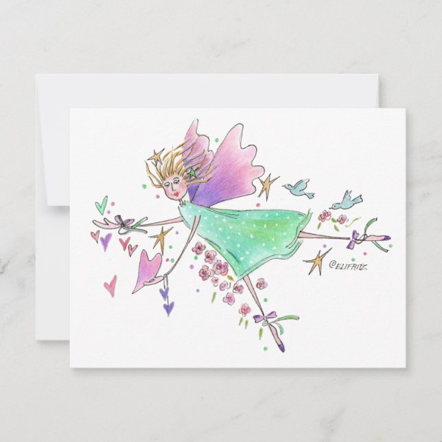 Angel in green gown with hearts and doves card (Front)