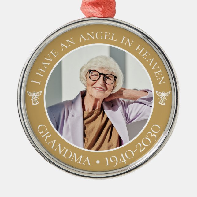Angel in Heaven Grandma Memorial Photo Metal Tree Decoration (Front)