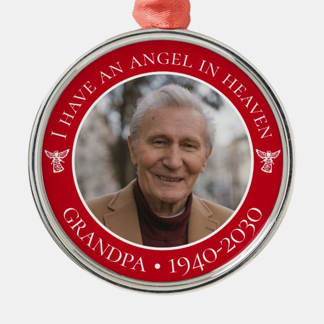 Angel in Heaven Grandpa Memorial Photo Metal Tree Decoration (Front)