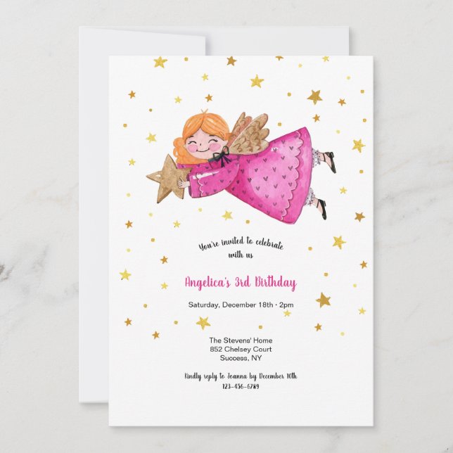 Angel in Pink Birthday Party Invitation (Front)