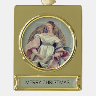 Angel in Pink & White: Gold Plated Banner Ornament