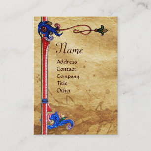 ANGEL IN RED,GOLD,BLUE FLORAL PARCHMENT BUSINESS CARD