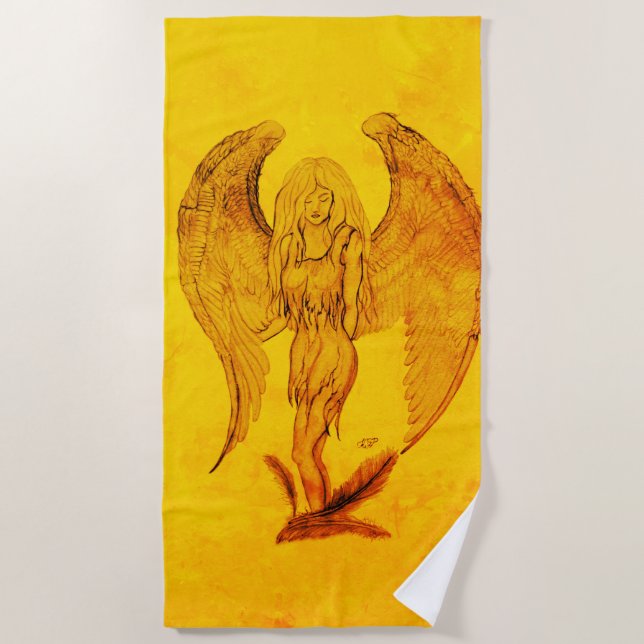 Angel in Tattoo Style Beach Towel (Front)