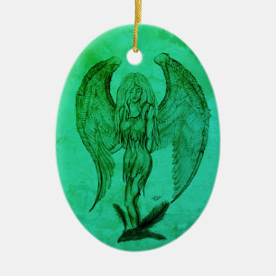 Angel in Tattoo Style Ceramic Tree Decoration