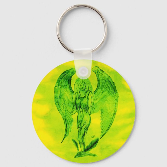 Angel in Tattoo Style Key Ring (Front)