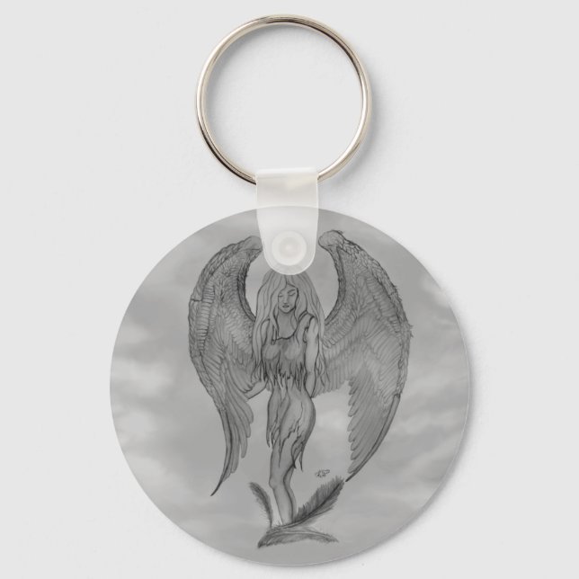 Angel in Tattoo Style Key Ring (Front)