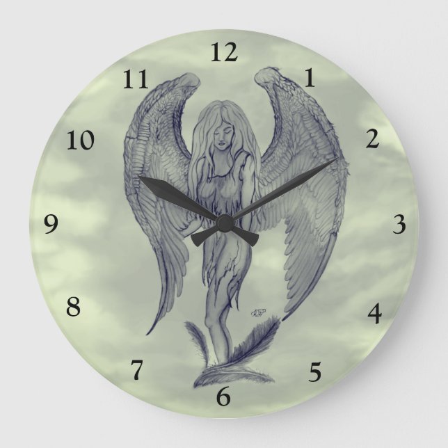 Angel in Tattoo Style Large Clock (Front)
