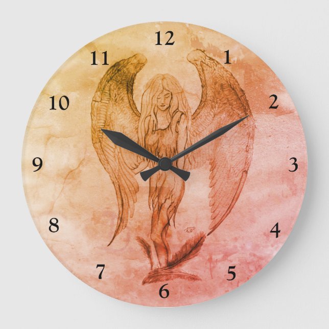 Angel in Tattoo Style Large Clock (Front)