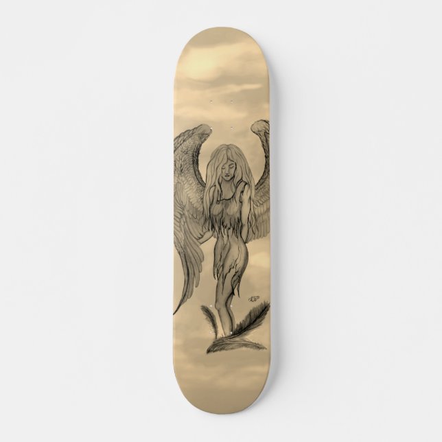 Angel in Tattoo Style Skateboard (Front)