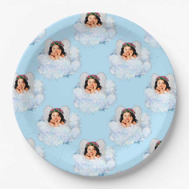 Angel in the Clouds 4-LT Blue-PAPER PARTY PLATE (Front)