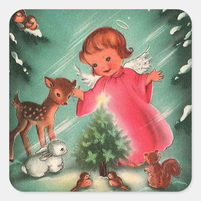 Angel In The Forest With Animals Square Sticker (Front)