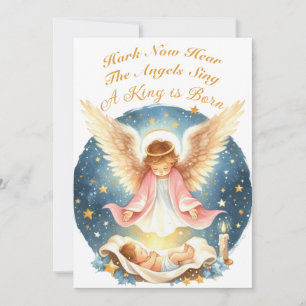 Angel looking at Baby Jesus Flat Holiday Card