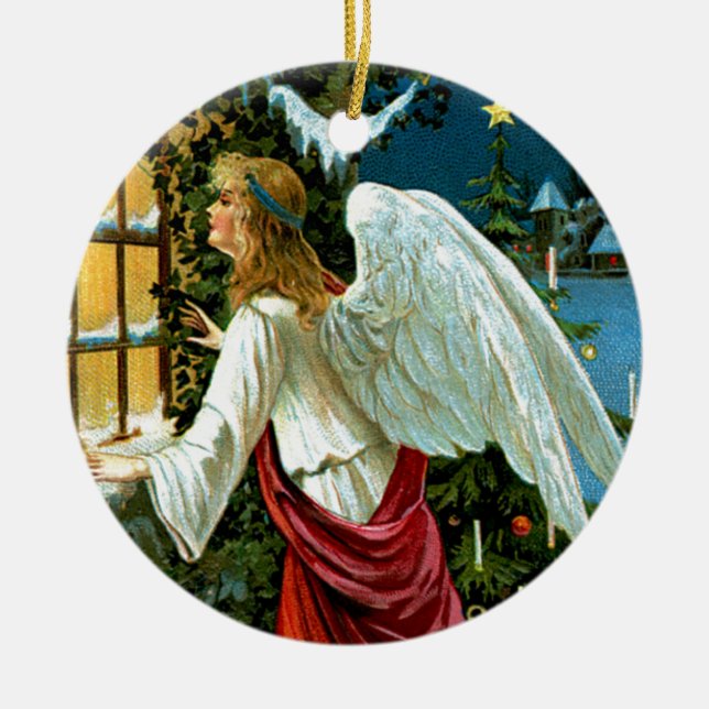 Angel Looking in the Window Ceramic Tree Decoration (Front)