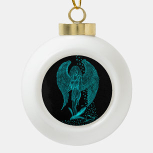 Angel lost in Love , black and green Design Ceramic Ball Christmas Ornament