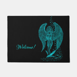 Angel lost in Love , black and green Design Doormat