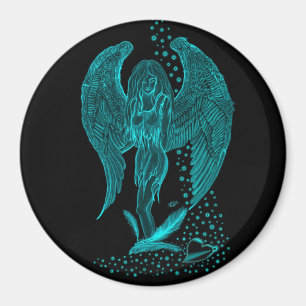 Angel lost in Love , black and green Design Magnet