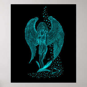 Angel , lost in Love , black and green Design Poster