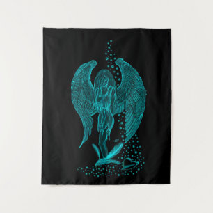 Angel lost in Love , black and green Design Tapestry