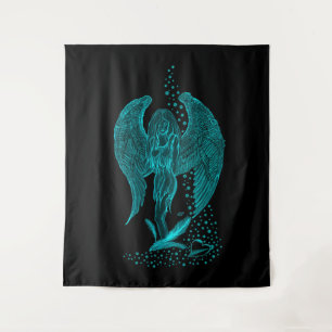 Angel lost in Love , black and green Design Tapestry