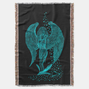 Angel lost in Love , black and green Design Throw Blanket