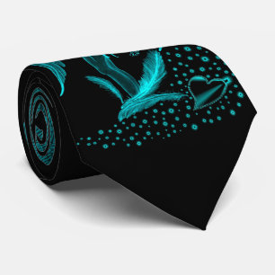 Angel lost in Love , black and green Design Tie