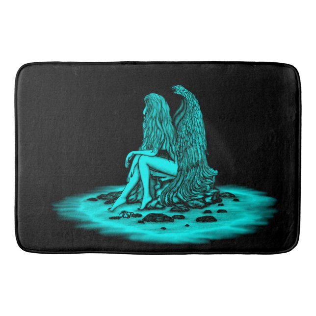 Angel , lost in thought , black and green Design Bath Mat (Front)