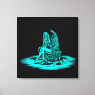 Angel , lost in thought , black and green Design Canvas Print